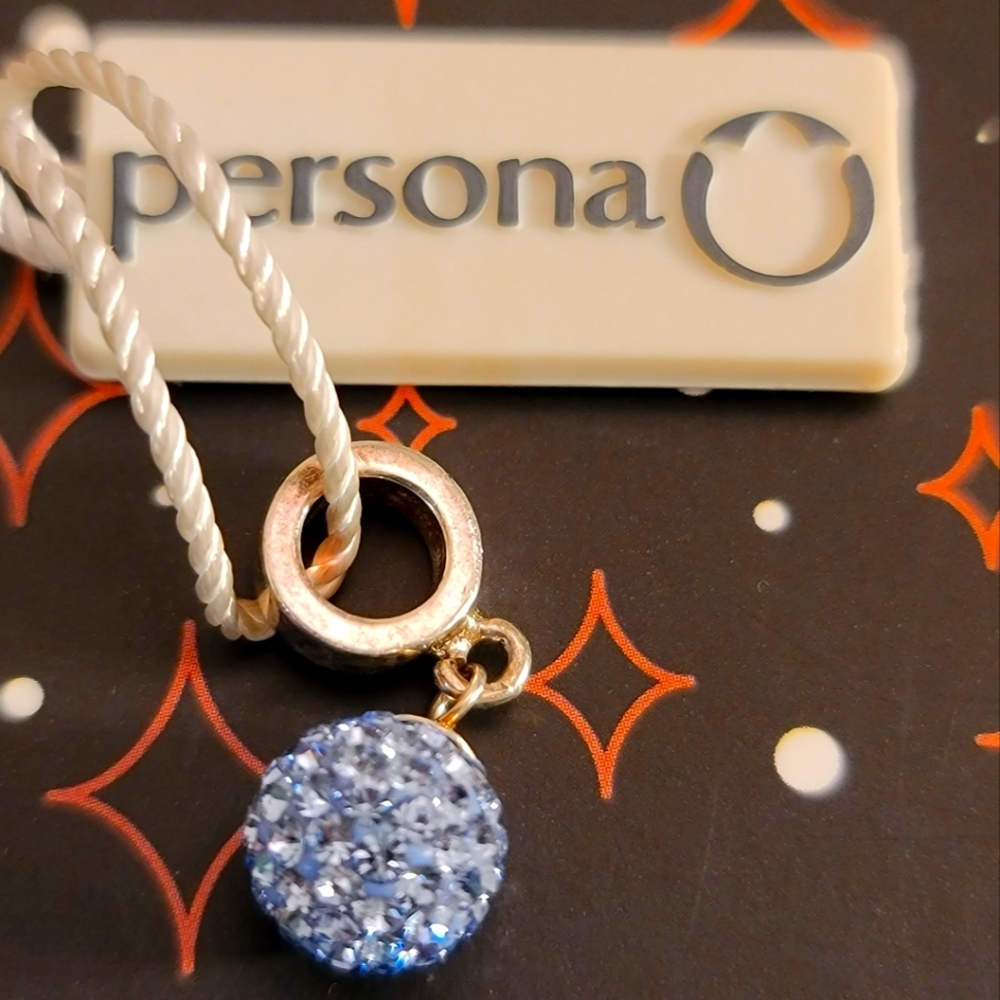 Persona Blue Crystal Dangle Silver Charm Bead 925 fits Pandora Type bracelets
